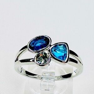 Silver Ring with Blue Gemstones